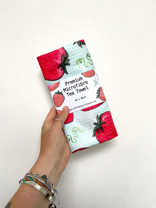 Green Strawberry Microfibre Waffle Tea Towel